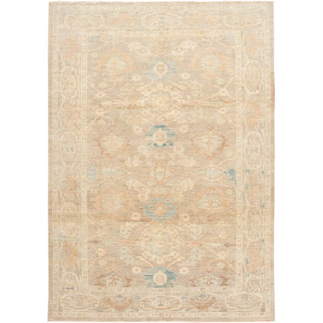 Textile Beige Modern Sultanabad Wool Rug Handmade With Floral Motif For Sale - Image 7 of 7