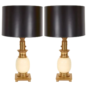 Stiffel Brass and Ceramic Table Lamps - a Pair