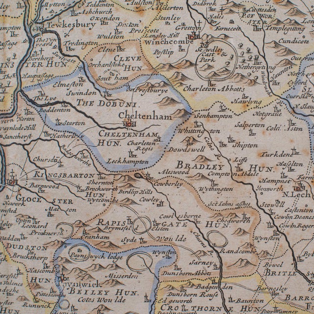 Antique Framed Gloucestershire Map, English Atlas Engraving, Cartography, c.1700 For Sale - Image 10 of 12