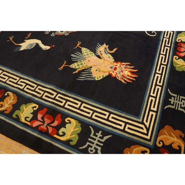 Chinese 1940s Blue Animals Classic Greek Antique Chinese Tibetan Handknotted Wool Rug For Sale - Image 3 of 8