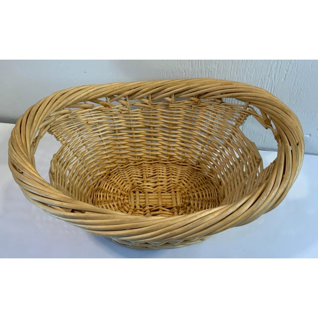 Tan Vintage Wicker Oval Shaped Basket For Sale - Image 8 of 9