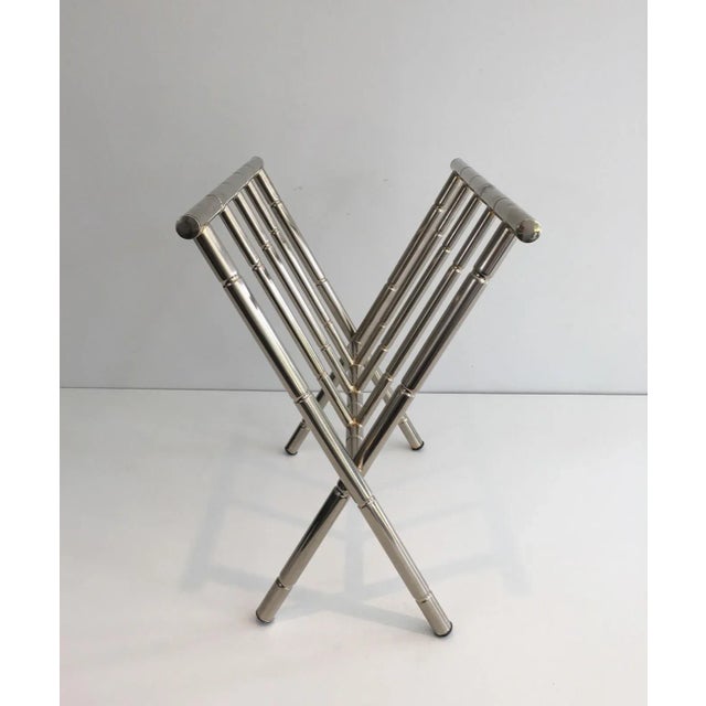 Mid-Century Modern 1970 Nickel Magazine Rack Imitation Bamboo in the Style of Jacques Adnet For Sale - Image 3 of 11