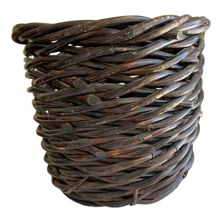 Rustic Large Wood Woven Storage Basket For Sale