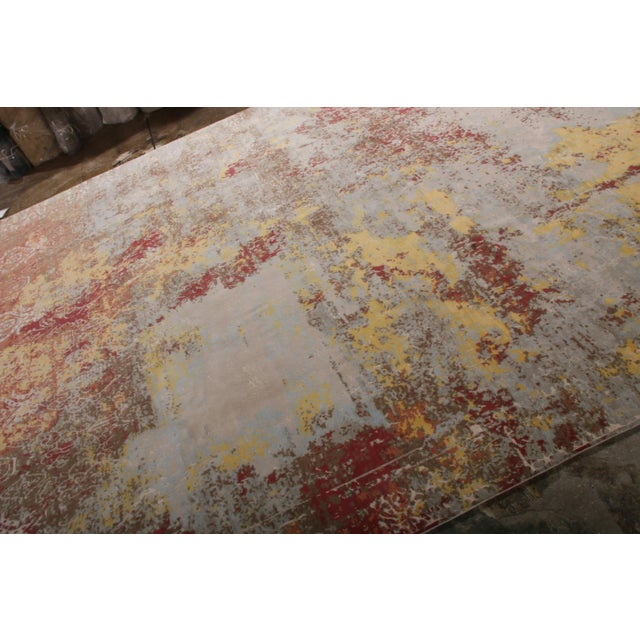 Rug & Kilim Hand-Knotted Abstract Rug in Maroon, Blue, Yellow Floral Pattern by Rug & Kilim For Sale - Image 4 of 7