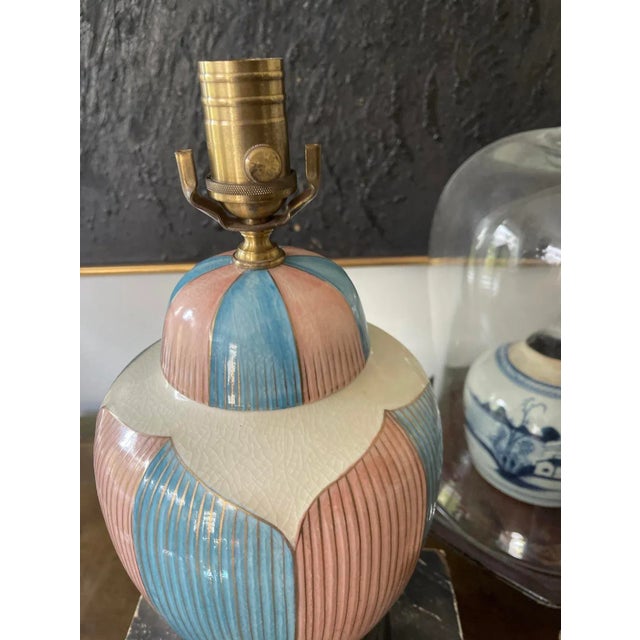 Ceramic Vintage Blue and Pink Wildwood Ginger Jar Lamp For Sale - Image 7 of 7