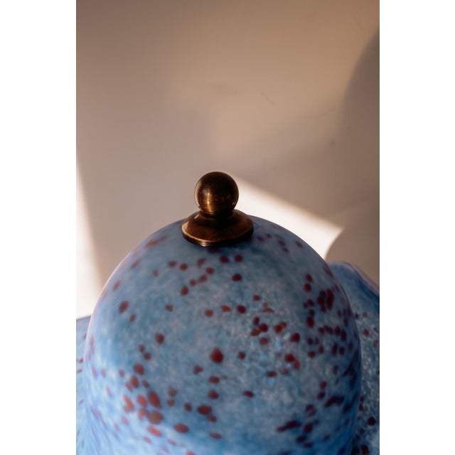 Pâte De Verre Mushroom Table Lamp in Blue-Speckled Glass, France, 1980s For Sale - Image 4 of 9