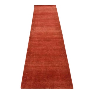 Gabbeh Runner 3′ X 10’1” Red Wool Contemporary Hand-Knotted Oriental Rug For Sale