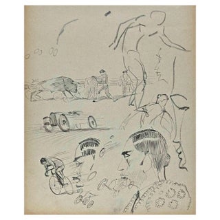 Norbert Meyre, Sportsmen, Original Drawing, Mid-20th Century For Sale