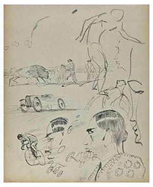 Norbert Meyre, Sportsmen, Original Drawing, Mid-20th Century