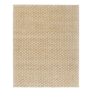 Rug & Kilim’s Modern Block Print Runner Rug in Gold with Cream Floral Pattern - 3x10 For Sale