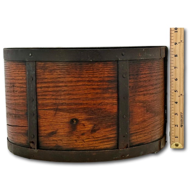 Rare & Unusual Large Antique American Steam Bent Ash Wood & Wrought Iron Gristmill Dry Measure - Dated 1860 For Sale In Boston - Image 6 of 18