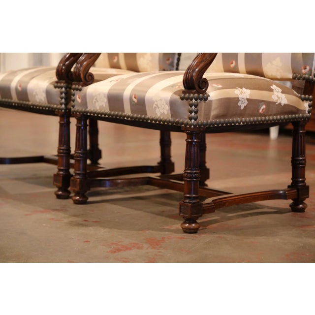 Pair of 19th Century French Louis XIII Walnut Fauteuils With Carved Ram Heads For Sale In Dallas - Image 6 of 12