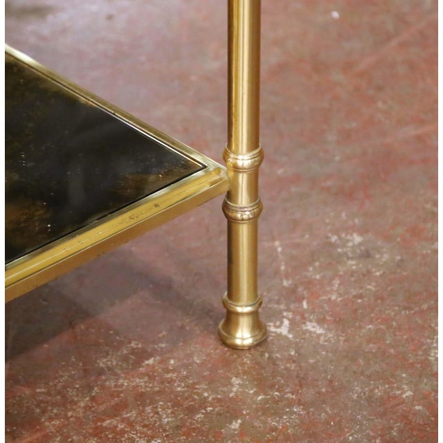 Metal Pair of Mid-Century French Brass and Smoked Glass Two-Tier Side Tables For Sale - Image 7 of 7