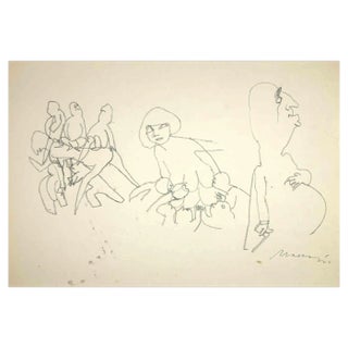 Mino Maccari, The Motherhood, Original Drawing, Mid-20th-Century For Sale