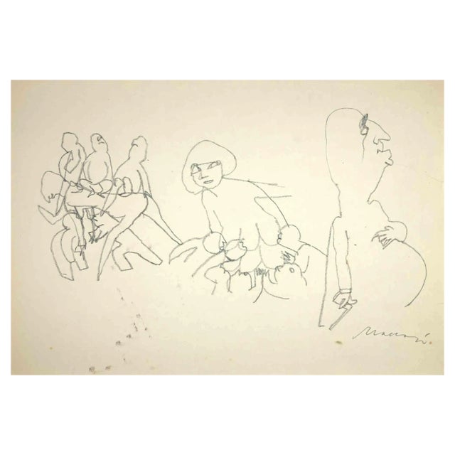 Mino Maccari, The Motherhood, Original Drawing, Mid-20th-Century For Sale