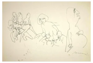 Mino Maccari, The Motherhood, Original Drawing, Mid-20th-Century
