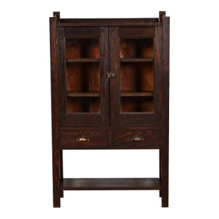 Limbert Style Antique Mission Oak Arts & Crafts Glass Front Bookcase Cabinet, Circa 1900 For Sale