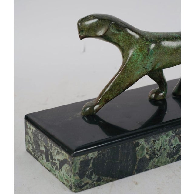 Mid 20th Century Art Deco Patinated Bronze Two Panthers After Michel Decoux on Marble Base For Sale In Los Angeles - Image 6 of 9