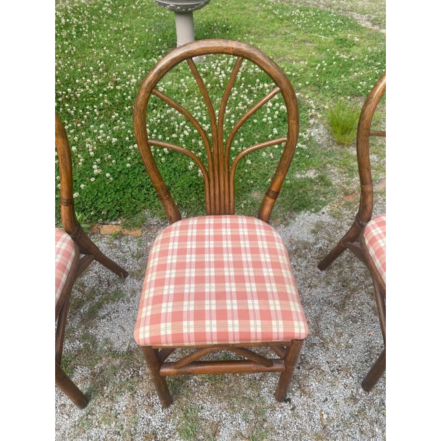 Vintage Rattan Dining Chairs - Mid Century Coastal Bamboo Dining Set - Palm Beach Regency Boho Kitchen Chairs (Set of 6) For Sale - Image 10 of 14