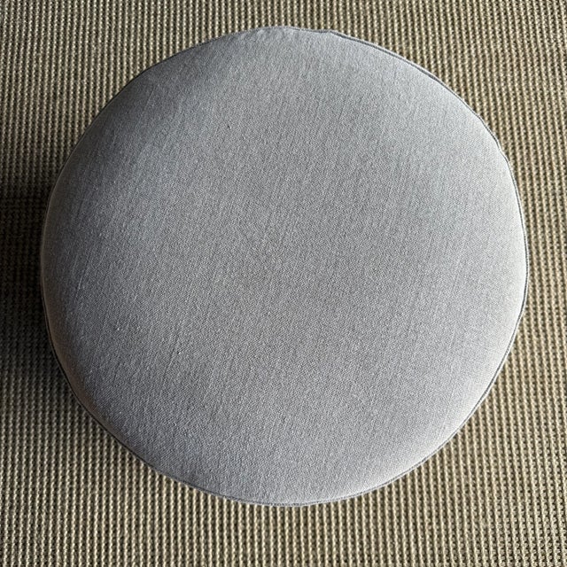 Bailey Flax Slip Covered Ottoman in Linen With Pleated Skirt For Sale In Los Angeles - Image 6 of 6