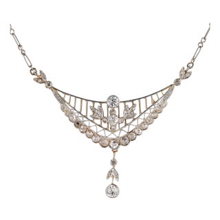 1910s Edwardian Diamond 18k Yellow Gold and Platinum Necklace For Sale