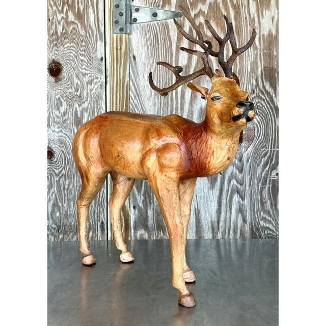 Wood Vintage Boho Monumental Wrapped Leather Buck For Sale - Image 7 of 10