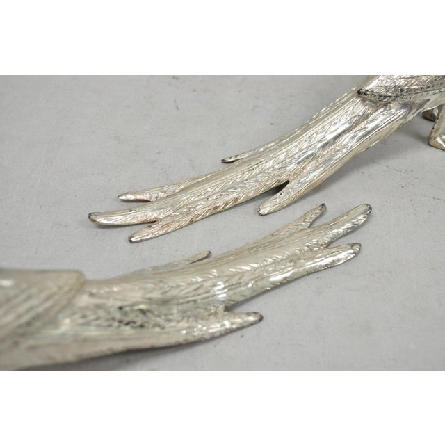 Vintage Mid Century Modern Silver Plated Pheasant Peacock Bird Figurines - Pair For Sale - Image 10 of 17