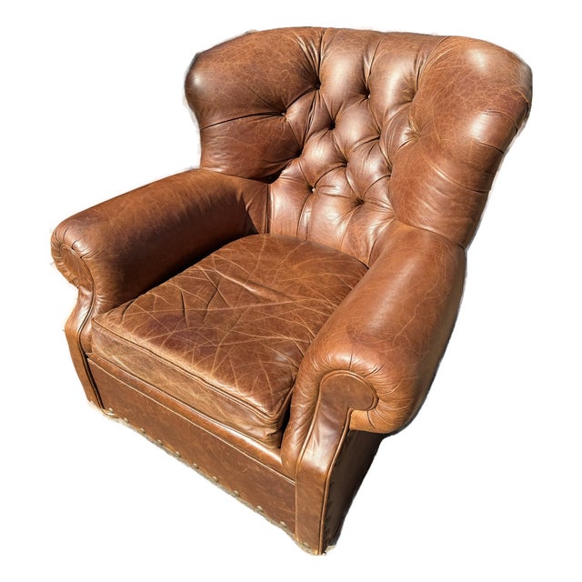 Restoration Hardware Churchill Leather Lounge Chair For Sale