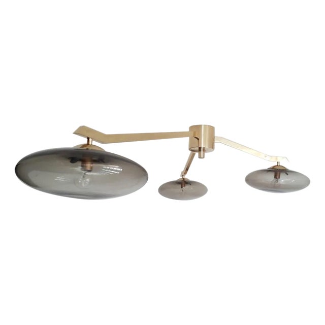 Trio Angolo Polished Brass Smoky Glass Flush Mount by Fabio LTD For Sale
