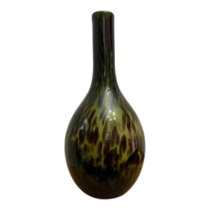Tall Murano Green Brown Speckled Art Glass Vase