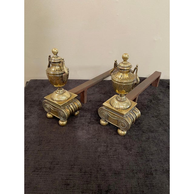 Metal Mid 19th Century Brass Andirons, of Proportions - a Pair For Sale - Image 7 of 13
