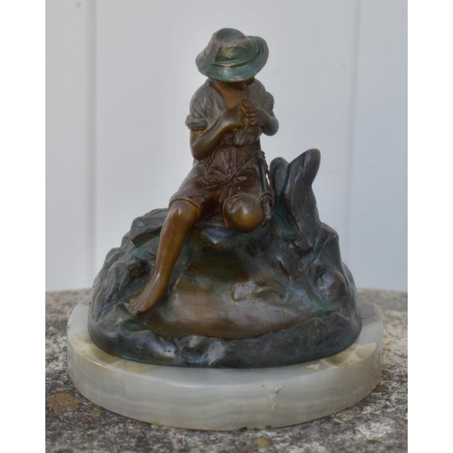 Heinrich W Hirschen Bronze Fishing Boy Antique Austrian Figure With Onyx Base For Sale In Philadelphia - Image 6 of 17