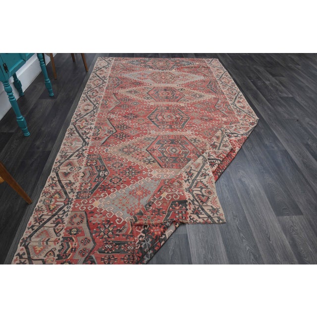 1970s Vintage Handmade Wool Cotton Red Area Rug For Sale - Image 10 of 11