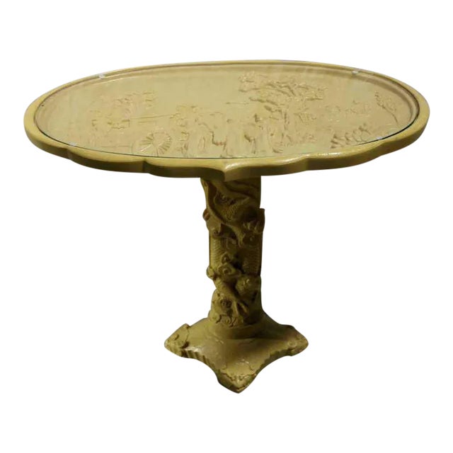Asian Theme Composite Glass Top Side Table For Sale