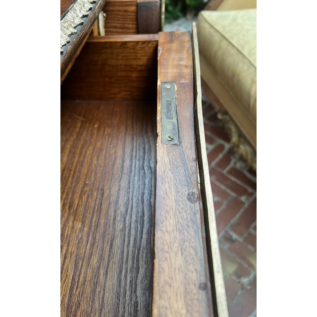 Mid 20th Century Mid 20th Century French Louis XV Bureau Plat Desk With Ormolu Mounts, Leather Top & Herringbone Parquetry Veneers For Sale - Image 5 of 10