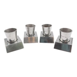 Vintage Michael Aram Pewter Vodka Shot Glass With Holder - Set of 4 For Sale