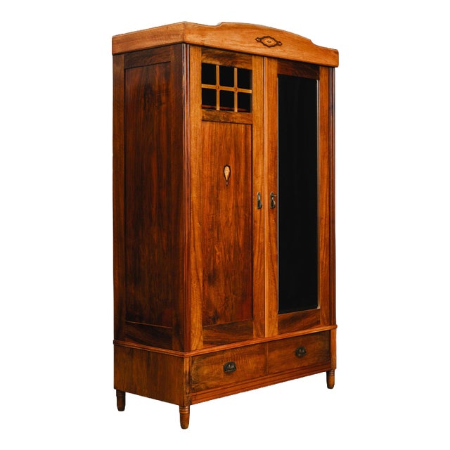 Art Nouveau Wardrobe in Brass and Pine For Sale