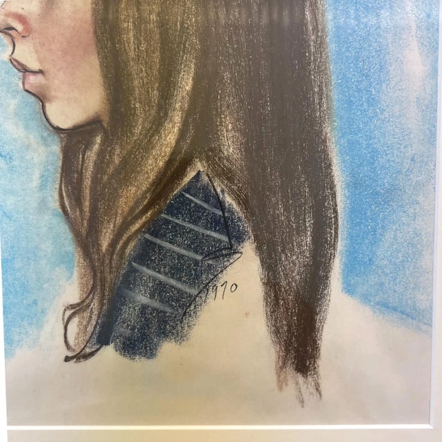 Portraiture Original Pastel 1970’s Portrait of a Young Brunette For Sale - Image 3 of 8