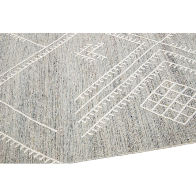Apadana's Nantucket Collection Flatweave Kilim Coastal Designed Grey Wool Rug For Sale In New York - Image 6 of 11