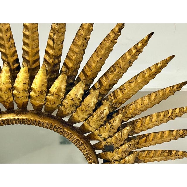 1950s Large Spanish Sunburst Flush Mount in Gilt Metal, 1950, Set of 2 For Sale - Image 5 of 6