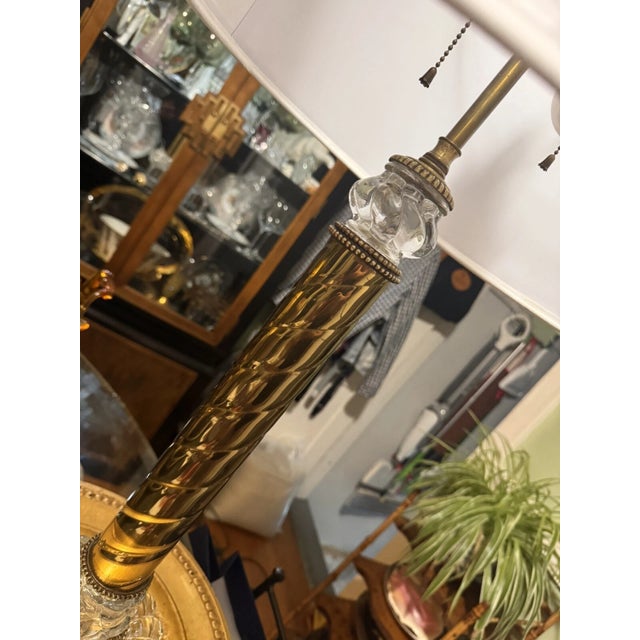 1920s 1920's French Crystal/ Brass Tall Columnar Swirl "Bambous" Table Lamp by Baccarat For Sale - Image 5 of 12