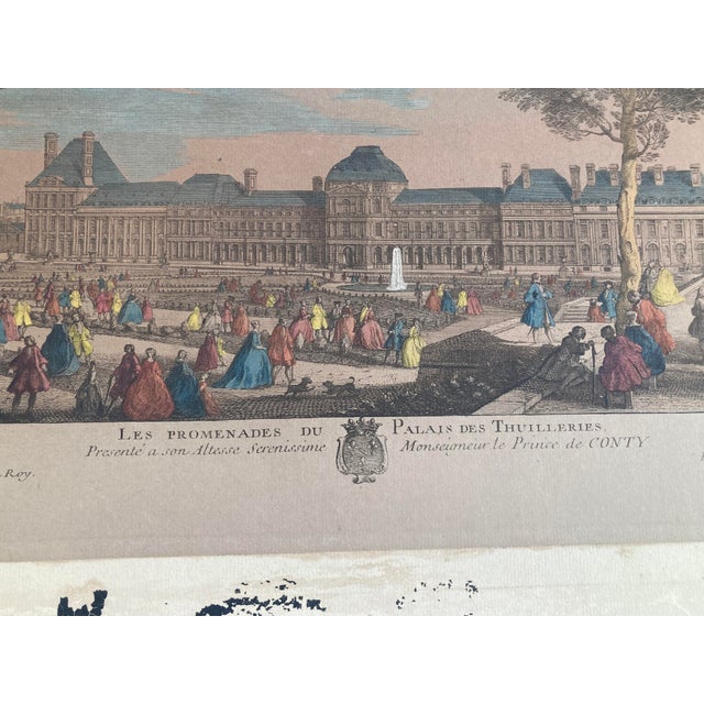 French 18th Century Jacques Rigaud Engraving of Palais Des Thuilleries. The dimension is the sight of the image. This item...