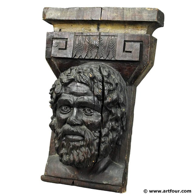 1930s Wooden Sculpture of a Masculine Face For Sale - Image 6 of 6