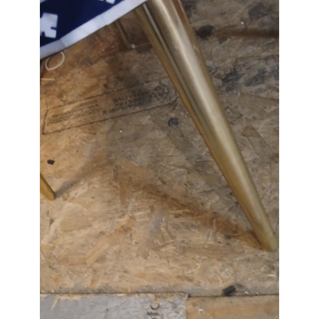 Mother of pearl intricate floral design on Blue lacquer table. Four solid brass legs, removable for Easy Transport. Bought...