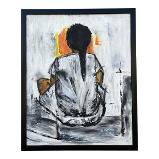 Mid Century Modern "Kristina" Wall Art Painting After Christian Bjorn Larse, Framed and Signed by the Artist For Sale