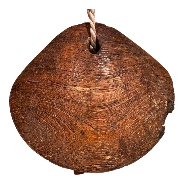 Antique Rustic Cow Bell in Solid Oak, Unattributed, 1930s, Usa For Sale