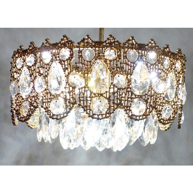 Metal Brass and Lead Crystal Chandelier from Palwa, 1960s For Sale - Image 7 of 11