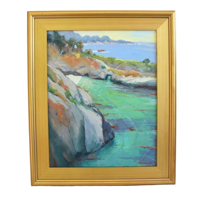Silvio Silvestri, Listed Artist Seascape Landscape Oil Painting Including the Antiqued Gold Wood Frame For Sale - Image 12 of 12
