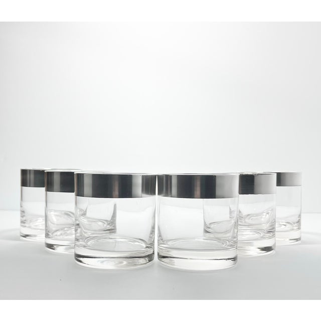 1950s MCM Dorthy Thorpe 6 Silver Band Old Fashioned Cocktail Glasses 3.25” 8oz Good vintage condition. No chips, cracks,...