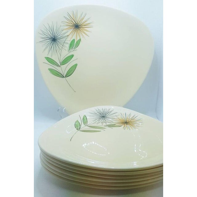 9 piece abstract dinner service with hand painted daisy pattern by St Clément, France (Sirius model). Handmade and hand...
